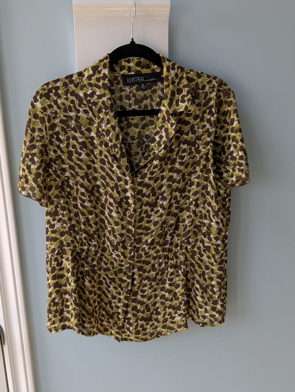 Kasper Olive & Brown Dappled Print Button Front Top